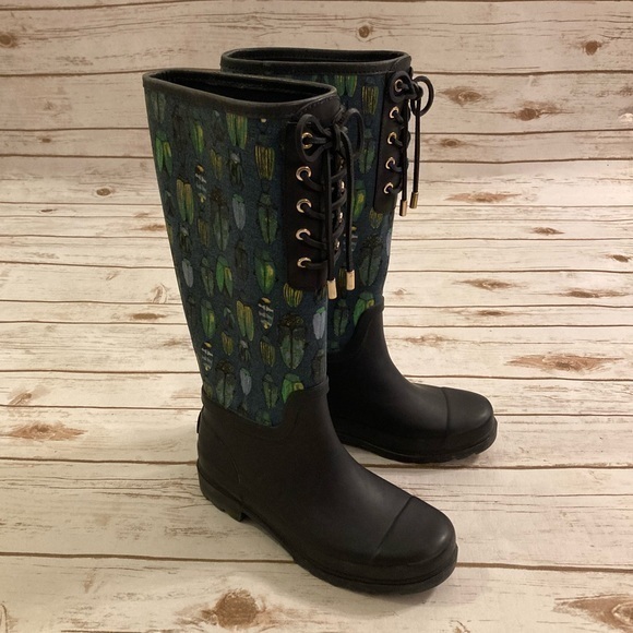 Tory Burch Lana Beetle Printed Tall Rain Boots Size 7